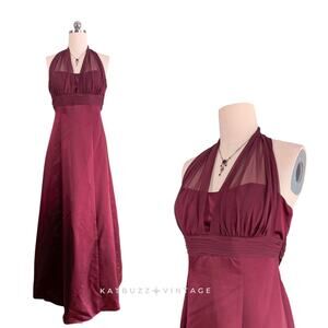 Vintage Prom Dress Maxi Gown 10 Red Babydoll Halter Goth Glam 90S Y2K Maroon